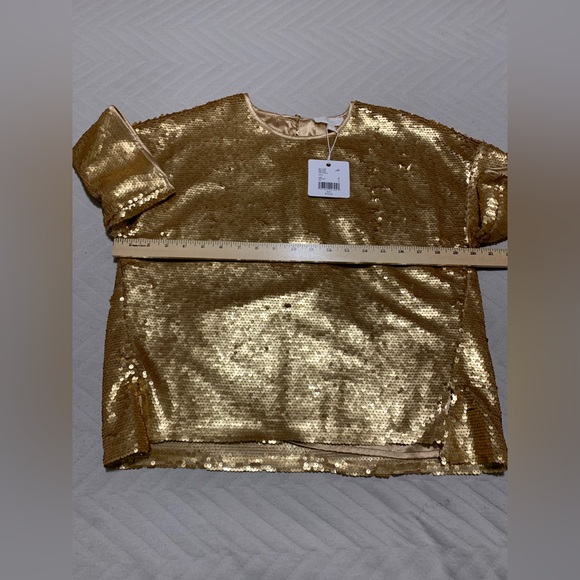 NWT Le’ AL.X Gold Sequins Short Sleeve Blouse Size S Glamorous Holiday‎ Party - Picture 8 of 10